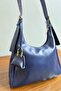 Leather Shoulder Bag with Charm Detail and Small Wallet - Navy Blue - 3