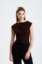 Sandy Fabric Sleeveless Blouse with Cross-Gathering Detail