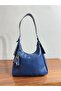 Leather Shoulder Bag with Charm Detail and Small Wallet - Navy Blue