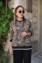 Women's Long Sleeve Crew Neck Leopard Print Two Thread Blouse and Viscose Two Thread Pants Two - 2