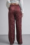 Leopard Pattern Viscose Fabric Satin Trousers with Elastic Back and Side Zipper Burgundy - 8
