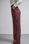 Leopard Pattern Viscose Fabric Satin Trousers with Elastic Back and Side Zipper Burgundy - 7