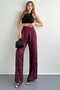 Leopard Pattern Viscose Fabric Satin Trousers with Elastic Back and Side Zipper Burgundy - 2