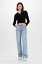 Bt17093561 Blue Snow Wash High Waist Wide Leg Comfort Stretch Fabric Wide Leg Denim Trousers Jeans - 4