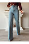 Bt13222866 Women's Blue High Waist Loose Wide Leg Pants Baggy Snow Wash Jeans - 4