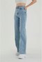 Bt17590966 Women's Loose Blue Snow Wash Super High Waist Wide Leg Comfort Stretch Fabric Jeans