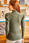 Women's Khaki Princess Sleeve Stretch Fabric Blouse Blz-19003154 - 6