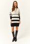 Women's Black Striped Soft Textured Knit Tunic Dress Elb-19002562 - 2