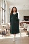 Women's Knitwear V-Neck Long Sleeve Wool Viscose Midi Length Dress-Emerald Green - 2