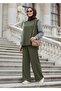 Maribel Double Hijab Set – Green with Striped Shirt Detail - 6
