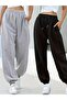 Unisex Black Gray 2-Piece Seasonal High Waist Elastic Black-Grey Sweatpants Jogger 2 Pieces - 2