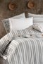 Valentia 100% Cotton, Wooden Buttoned, Striped Fabric 6 Piece Premium Double Duvet Cover Set - 2
