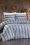 Valentia 100% Cotton, Wooden Buttoned, Striped Fabric 6 Piece Premium Double Duvet Cover Set - 4