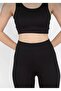 Black Women's Thick Strap Ribbed Crop High Waist Athlete Leggings Double Set - 2