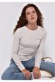 Slim Fit Round Neck Plain Women's Ecru T-Shirt - 2