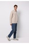 Comfort Fit Polo Neck Plain Men's Beige Long Sleeve T-Shirt - 3
