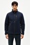 Men's Navy Blue Non-Pilling Mock Neck Standard Full Zip 3-Pocket Men's Fleece Cardigan