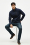 Men's Navy Blue Non-Pilling Mock Neck Standard Full Zip 3-Pocket Men's Fleece Cardigan - 8