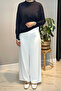 Crepe Fabric Wide Leg Trousers 16008 Ecru - 4