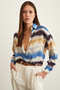 Women's Long Sleeve Watercolor Patterned Colorful Cotton Satin Premium Quality Sporty Stylish Shirt