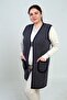 Women's Front 3 Button Pocket Mini Triangle Pattern Plus Size Long Knitwear Vest - 2