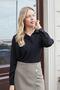 Women's Collared Hidden Placket Off-Shoulder Long Sleeve Shirt-Black - 6