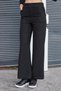Women's Silvery Ribbed Knit High Waist Side Pockets Elastic Waist Wide Leg Trousers - Black - 6