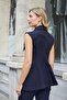Women's Wide Collar Pocketed Double-Breasted Button Lightweight Stretchy Fabric Stylish Vest-Navy Blue - 7