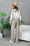 Women's Light Taupe Crew Neck Diamond Pattern Sweater and Pants Knitwear Set - 8