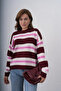 Women's Bone Crew Neck Striped Oversized Knitwear Sweater - 5