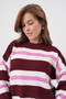 Women's Bone Crew Neck Striped Oversized Knitwear Sweater - 2