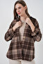 Women's Plaid Pattern Oversized Lumberjack Shirt 3854 Brown