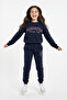Girls' Navy Blue Manhattan Printed Tracksuit Set - Comfortable and Stylish Sweatshirt & Jogger Pants - 2