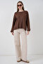 Women's Cuffed Oversized Knitwear Sweater 15981 - Brown - 2