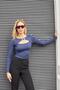 Women's Stretch Fabric Stretchy Fabric Wide Crew Neck Low-Cut Blouse with Accessories on the Front-Dark Blue - 3