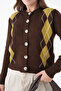 Women's Brown Crew Neck Button Detail Patterned Knitwear Cardigan - 2