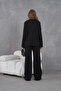 Women's Black Self-Textured Buttoned Sweater Pants Knitwear Bottom-Top Set - 8