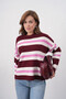 Women's Bone Crew Neck Striped Oversized Knitwear Sweater - 4