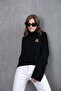 Women's Black Mock Neck Oversized Embroidered Knitwear Sweater - 5