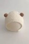 Cream and Brown Color Baby Plush Hat with Pompom Detail - 2