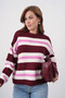 Women's Bone Crew Neck Striped Oversized Knitwear Sweater - 3