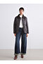 Brown Plush Shirt Collar Women's Leather-Look Coat - 2