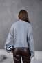 Women's Gray Mock Neck Oversized Embroidered Knitwear Sweater - 8