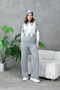 Women's Gray Crew Neck Diamond Pattern Sweater Pants Knitwear Top and Bottom Set - 7
