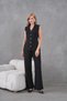 Women's Black Shirt Collar Buttoned Vest Palazzo Pants Knitwear Bottom-Top Set - 3