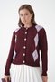 Women's Burgundy Crew Neck Button Detail Patterned Knitwear Cardigan