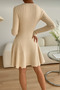 Beige Long Sleeve Fitted Ribbed Knit Mini Dress - 4