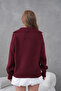 Women's Burgundy Polo Neck Oversized Half Placket Soft Textured Knitwear Sweater - 8