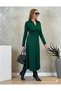    Women's Long Sleeve Neckline Midi Viscose Two Thread Dress - 2