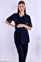 Cotton Comfortable Cut Maternity Pajama Set with Breastfeeding Feature Effortt - Navy Blue